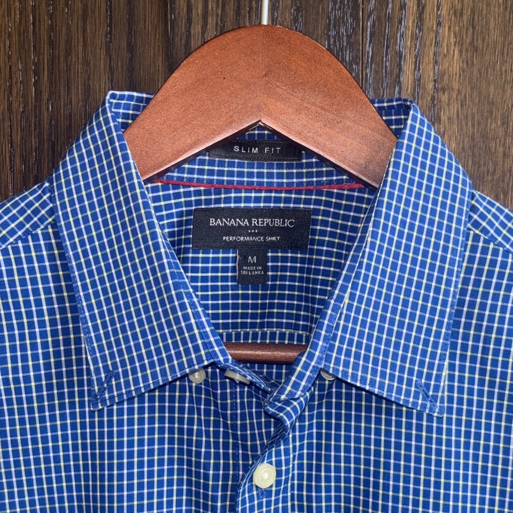 Banana Republic Men's Blue Windowpane Slim Fit Button-Down Shirt | Performance